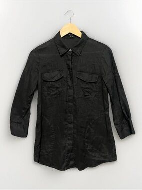 theory linen tunic top shirt black S